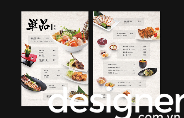 Thiết kế menu nhà hàng Nhật 2 menu monnhat